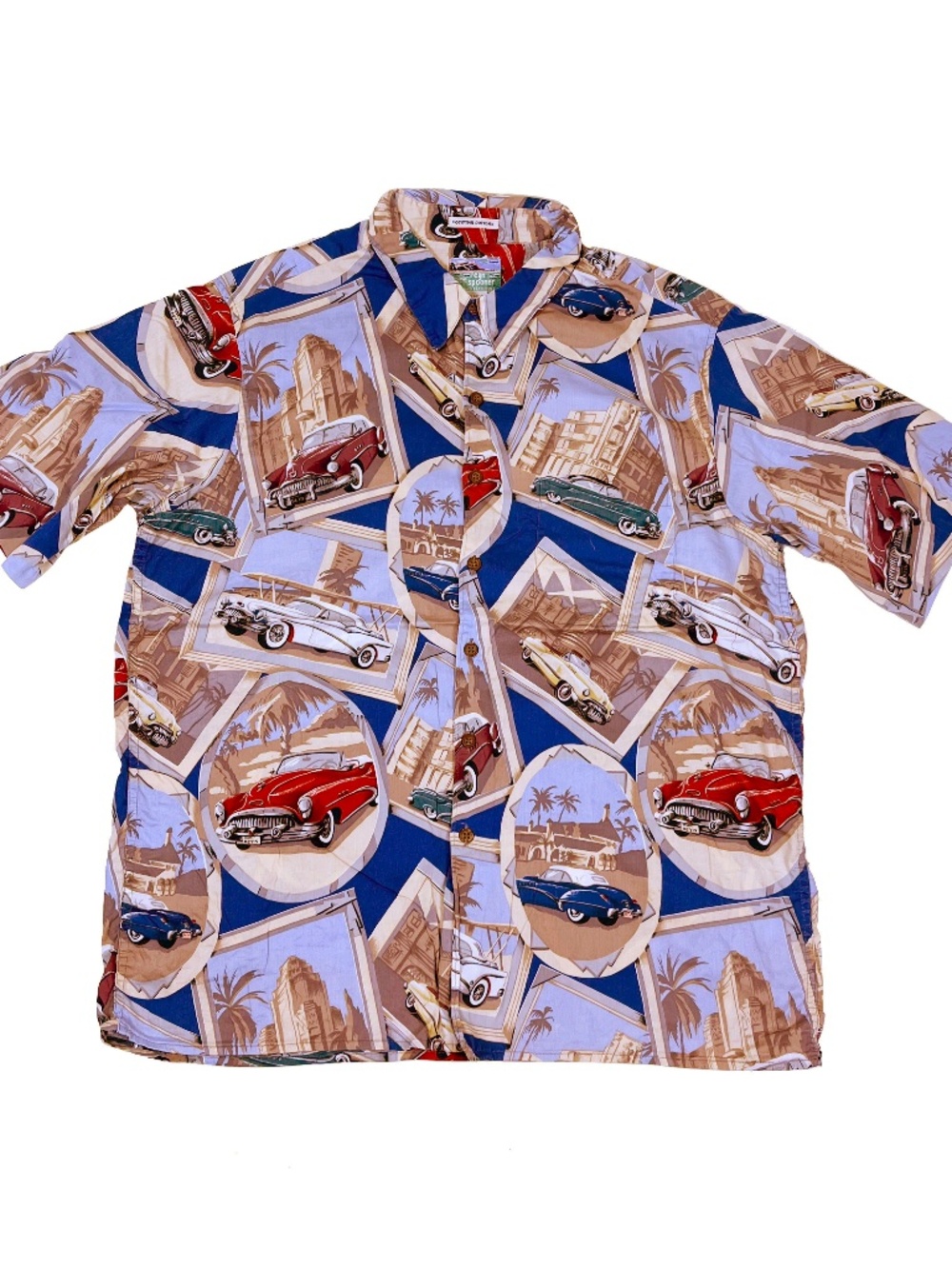 Vintage Reyn Spooner Shirt American Classic Cars Hawaiian Print Aloha